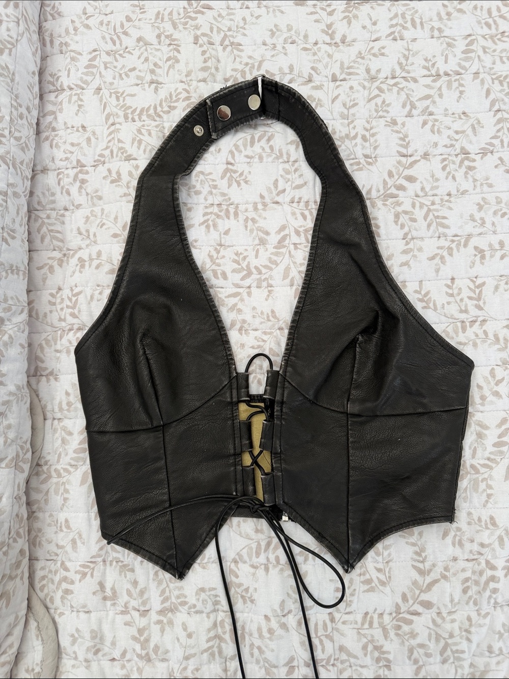 Black Halter Leather Vest